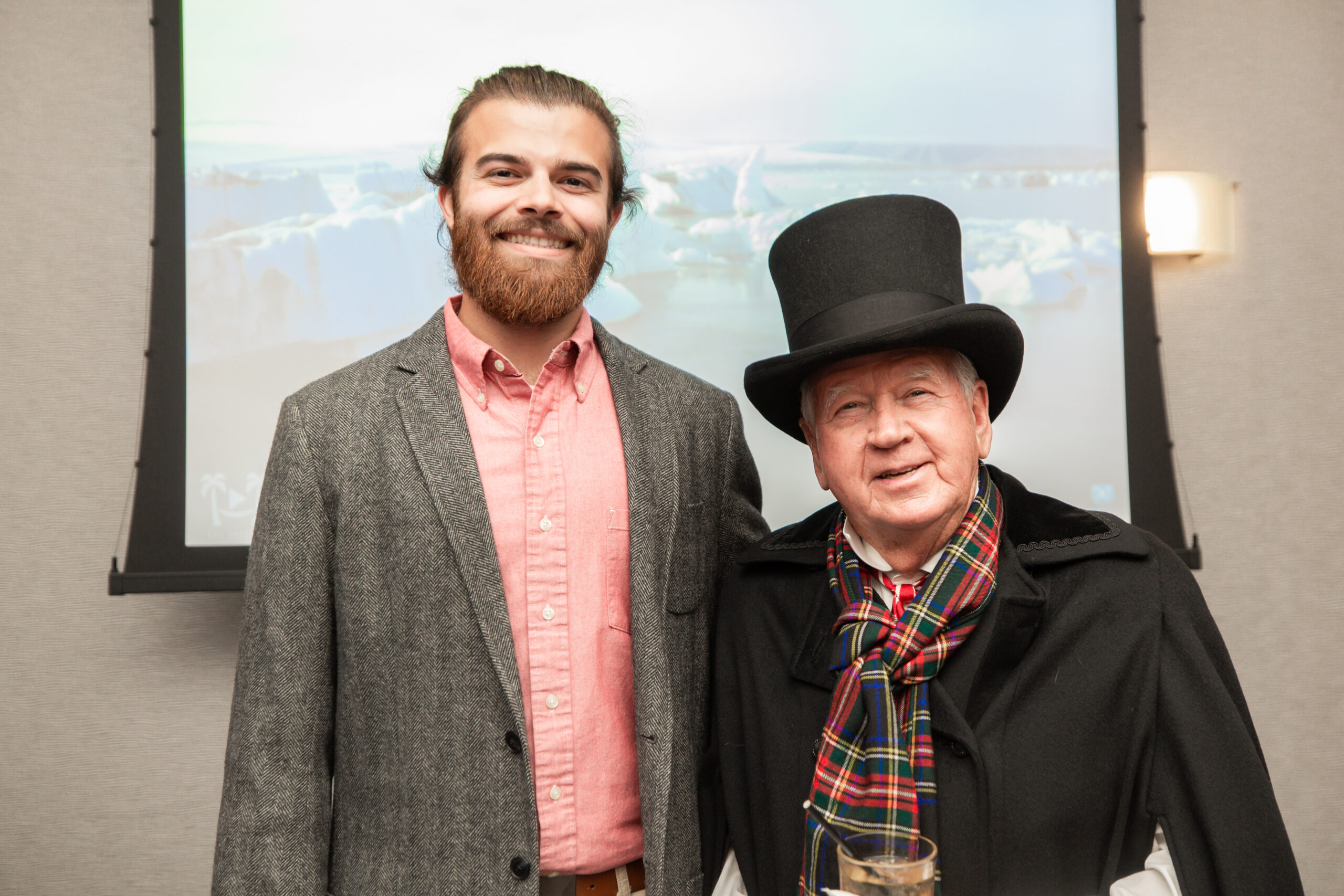 Realtor Caleb Floyd with Commercial Agent Johnny Edge in his costume of a Christmas Carol